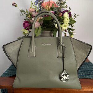 Michael Kors Satchel Bag Army Green Silver Tone Hardware